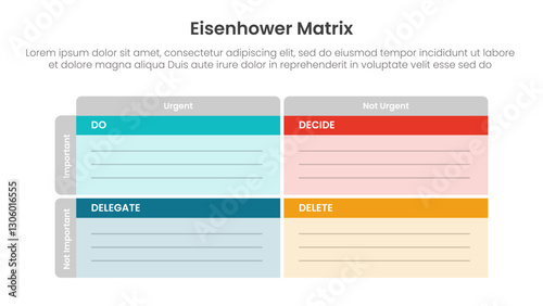 eisenhower matrix infographic template banner with table box with empty space line with icon for slide presentation
