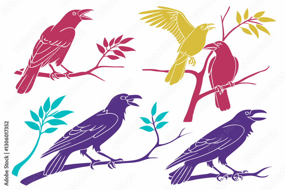 Fototapeta premium set of Crow Silhouette vector illustration