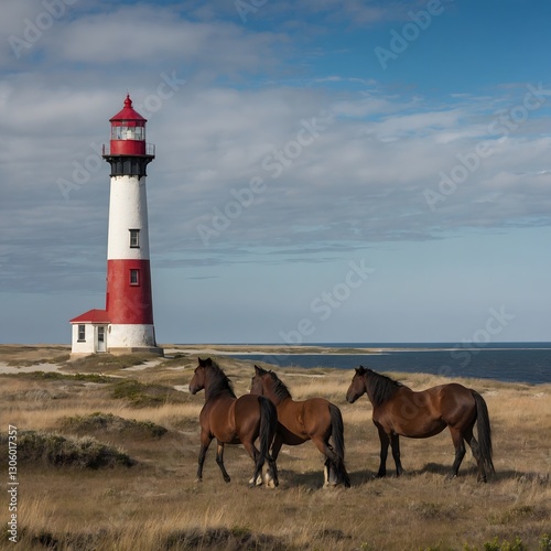 Wild Harmony: Horses Roaming Alongside Sable Island's Historic Lighthouse