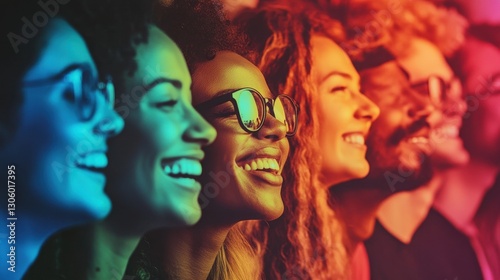 Diverse Friends Smiling  Colorful Portrait  Happy Group