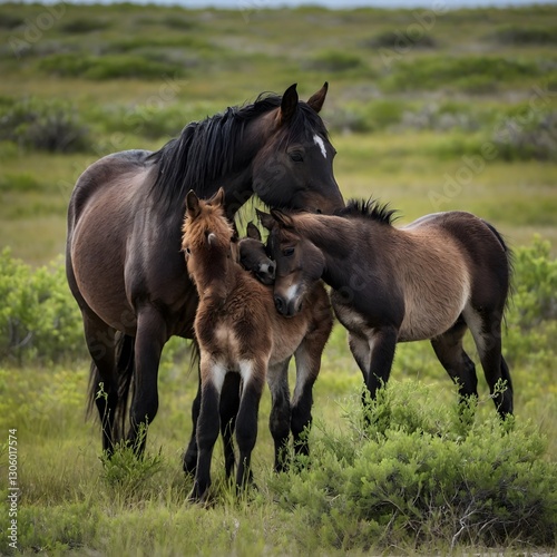 Cherished Moments: Foals and Their Mothers Enjoying Sable Island