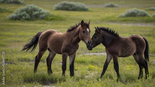 Nature’s Joy: Wild Horse Foals Dancing Around Their Mothers on Sable Island