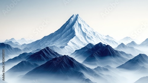 Majestic Snowy Mountain Range Over Misty Peaks