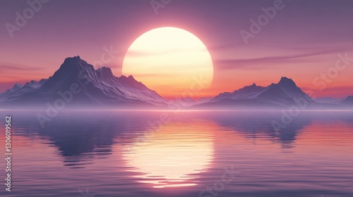 Majestic sunset over mountain lake.  Peaceful landscape