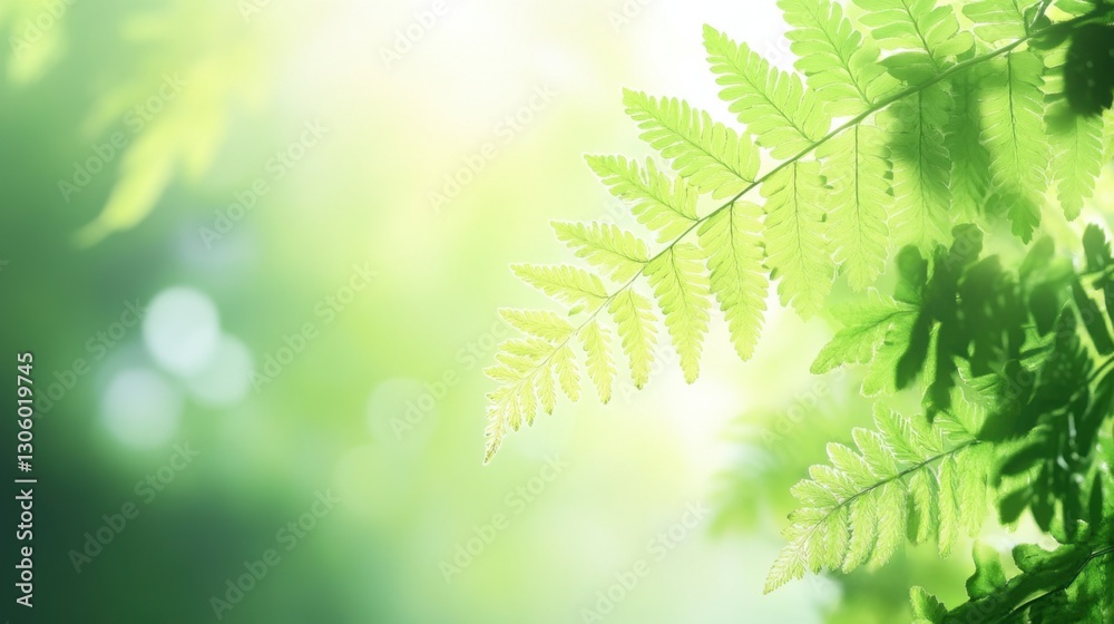 Fern Fronds and Sunlight in Green Background Fern Fronds and Sunlight in Green Background