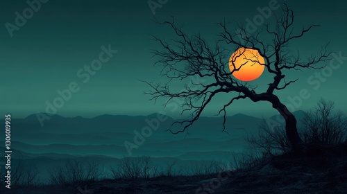 Halloween Moonlit Mountain Landscape