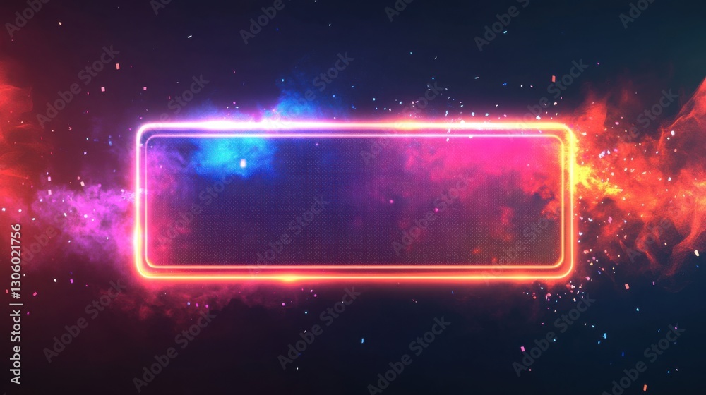 Obraz premium Illuminated Rectangle with Colorful Smoke and Particles