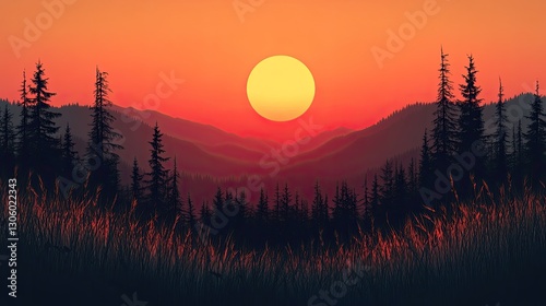 Sunset over Mountainous Forest