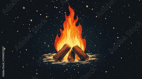 Campfire in snow at night.  Possible stock photo use Winter scene, cozy, or adventure
