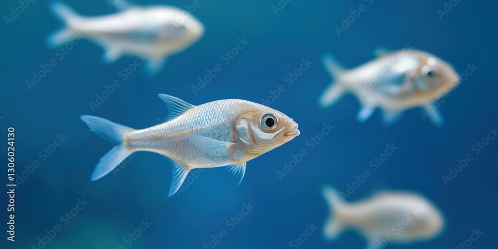 Naklejka premium An enchanting underwater scene showcases a school of fish swimming gracefully, highlighting the beauty and vibrancy of marine life in a stunning aquatic environment.