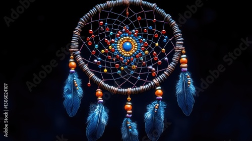 Colorful Dream Catcher Against Black Background