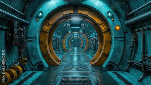 Futuristic corridor, spaceship tunnel, interior, technology,  background