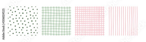 Seamless patterns set with tiny stripes, simple polka dot. Hand-drawn print. Print for wraping design, textile, fabric. Doodle vector illustration.