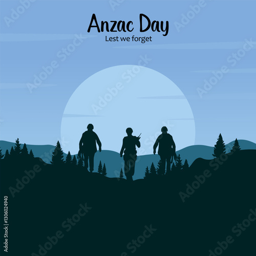 Anzac day with beauty landscape vector. Remembrance day symbol. Lest we forget. Anzac day background with soldier.	
