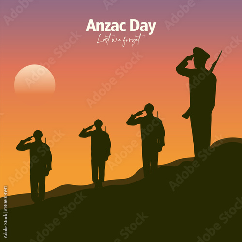 Anzac day with beauty landscape vector. Remembrance day symbol. Lest we forget. Anzac day background with soldier.	
