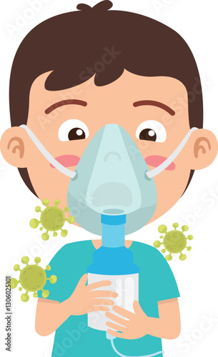 kid boy having inhaler containing medicine