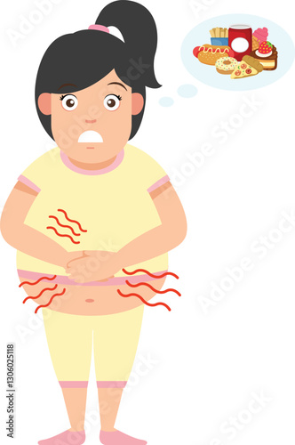 Woman hold her stomach because she feel hungry