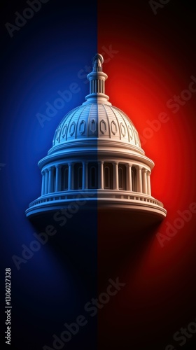 United States Capitol Building Symbolizing Political Division Amidst Red and Blue Background