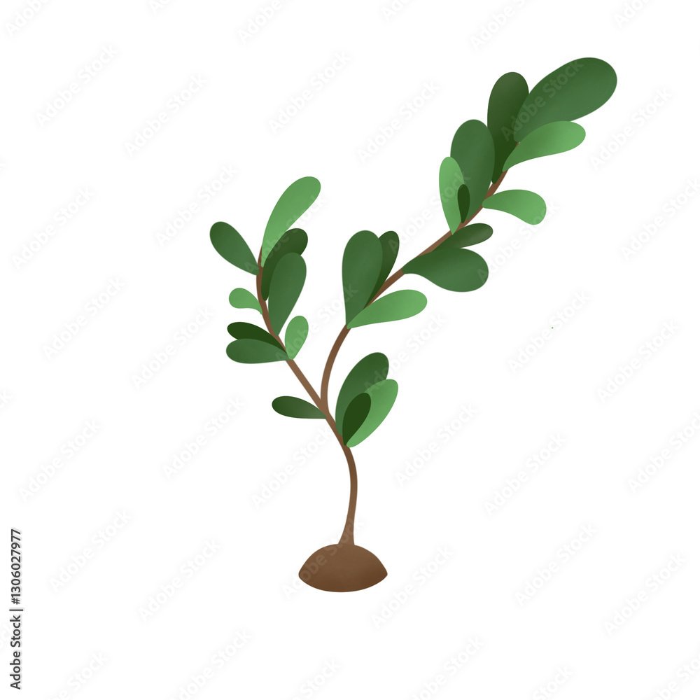 Fototapeta premium green plant drawing branches simple leaves