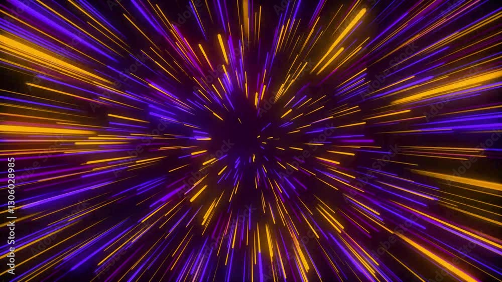 Abstract neon lines zoom background, particle lighting neon lines zoom looping background animation