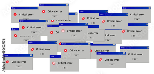 Critical error message old windows. Retro interface popup vector illustration