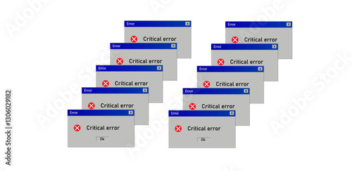 Critical error message old windows. Retro interface popup vector illustration