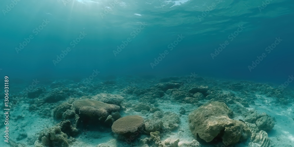 Obraz premium A mesmerizing underwater view showcasing vibrant coral reefs and marine life, highlighting the beauty and tranquility of ocean ecosystems in their natural habitat.