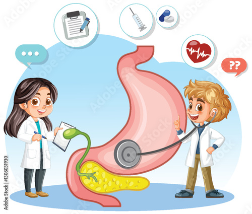 Medical Team Examining Human Stomach