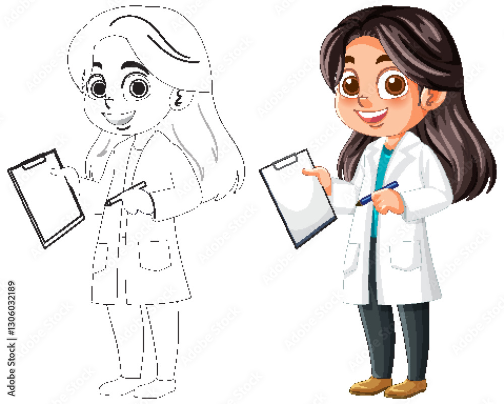 Cartoon Scientist with Clipboard Illustration Cartoon Scientist with Clipboard Illustration