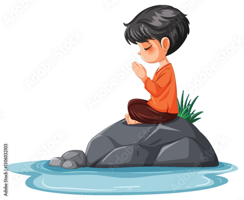 Meditative Child on a Rock