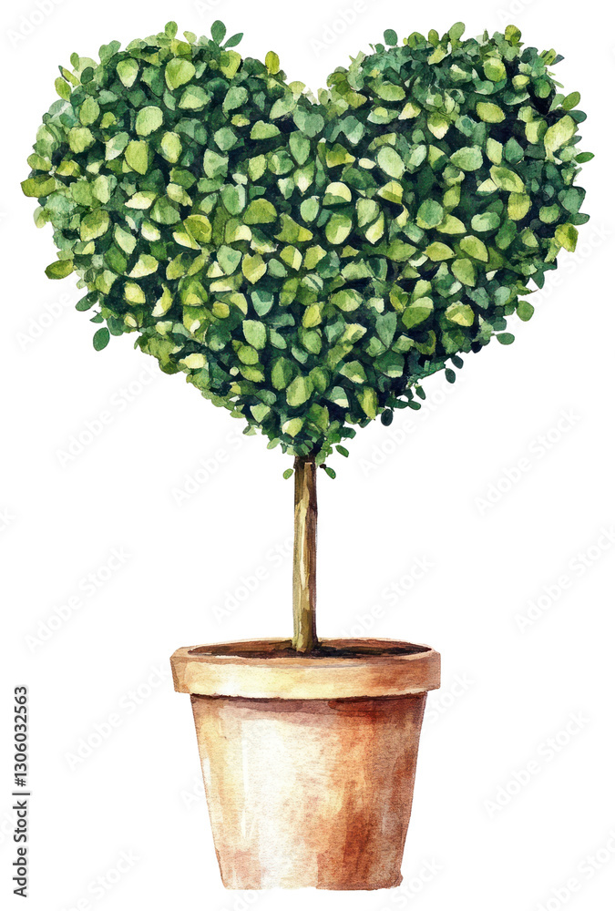 Obraz premium PNG Boxwood Topiary in heart shape plant illustration watercolor.