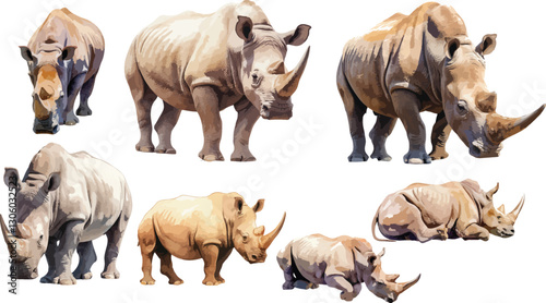 rhinoceros watercolor illustration