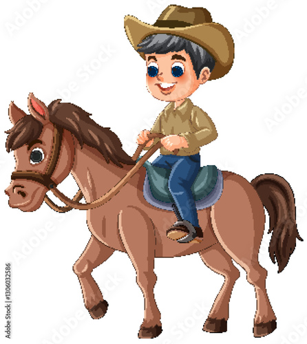 Young Cowboy Riding a Brown Horse