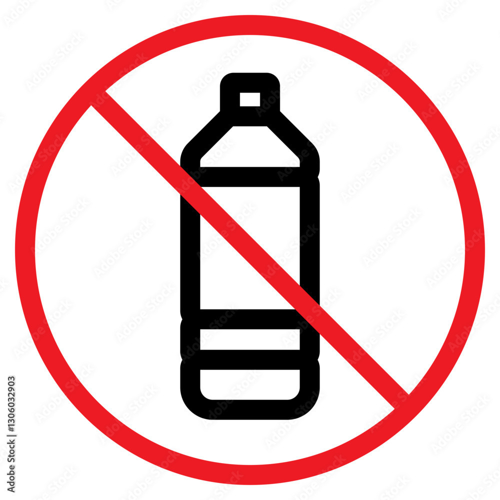 Illustration of No Plastic Bottle Sign Icon Illustration of No Plastic Bottle Sign Icon