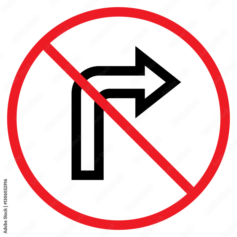 Illustration of No Right Turn Sign Icon Illustration of No Right Turn Sign Icon