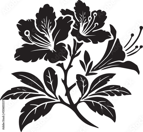 Jasmine Flower Vector Illustration, Jasmine Flower silhouette vector icon black and white