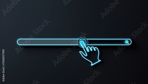 Obraz na płótnie Futuristic user interface with a glowing progress bar and a human hand adjusting the slider w salonie
