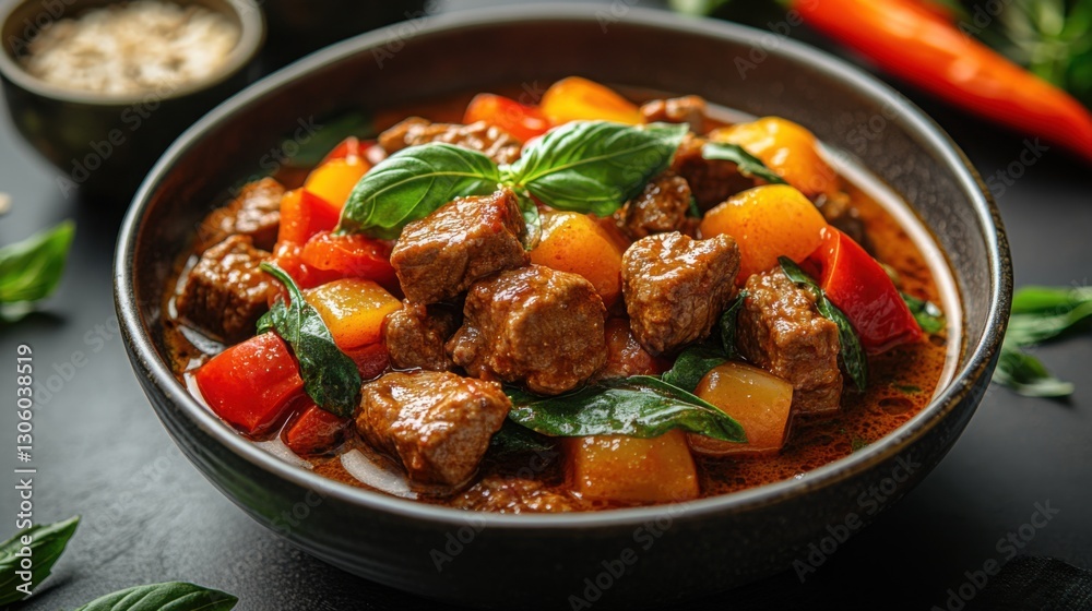 Delicious Beef Stew with Peppers Basil. Delicious Beef Stew with Peppers Basil.