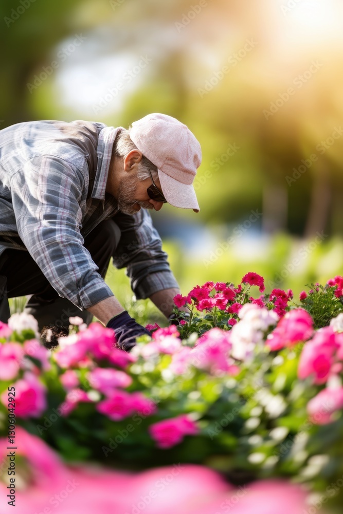 Gardener working in garden in Spring. Gardener working in garden in Spring.