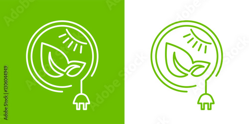 eco energy logo sign icon line design with stylized leaf plug sun vector illustration