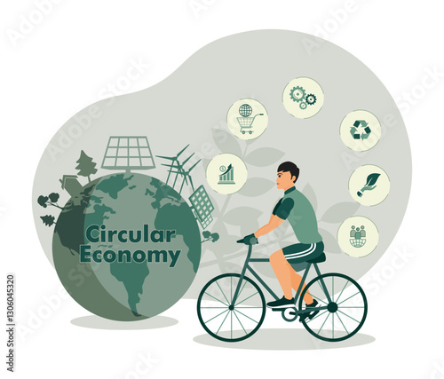 Circular economy with eco friendly initiatives concept.