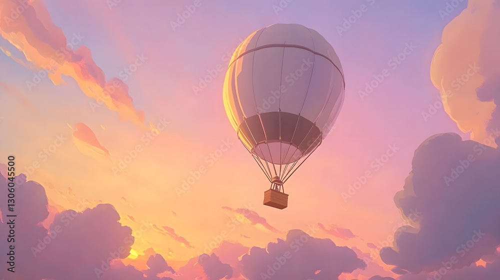Fototapeta premium Peaceful Hot Air Balloon Sunset Flight Over Cloudscape