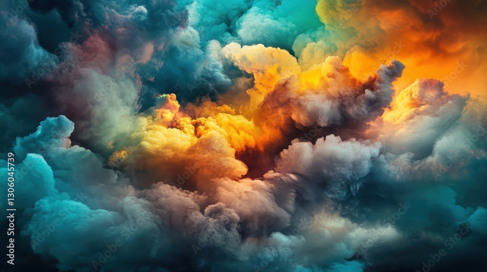 Fototapeta premium Colorful Abstract Cloudscape Featuring Dramatic Hues and Swirling Forms