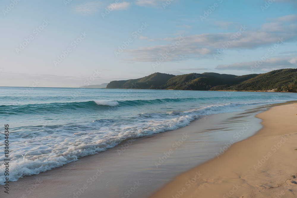 Crystal Clear Ocean Waves Washing Onto a Peaceful Sandy Beach Crystal Clear Ocean Waves Washing Onto a Peaceful Sandy Beach