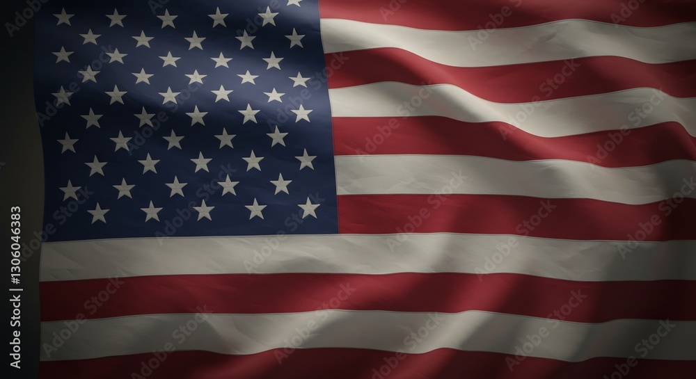 Fototapeta premium Dramatic Red White Blue Flag Waves Gently. AI Generated