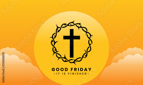 Vector illustration of Good Friday for Christians with copy space area. By combining elements of the cross, crown of thorns and the twilight view of Golgotha ​​Hill