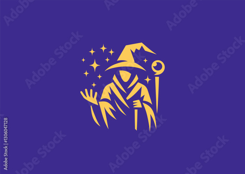 Wizard Logo – A mystical wizard with a flowing robe and staff, representing magic, wisdom, and power.