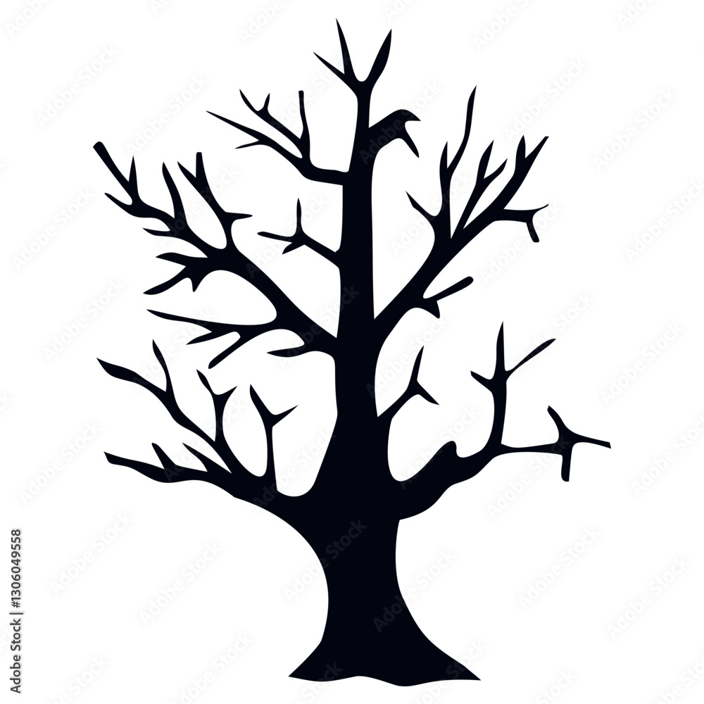 Spooky Halloween Tree Silhouette on White Background. Vector Illustration Spooky Halloween Tree Silhouette on White Background. Vector Illustration