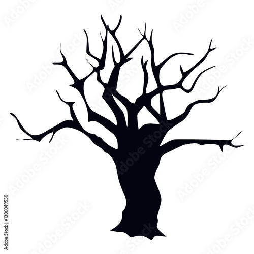 Spooky Halloween Tree Silhouette on White Background. Vector Illustration