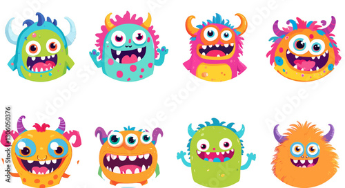 set of cute funny bright monster inc avatar icon profile illustration vector
